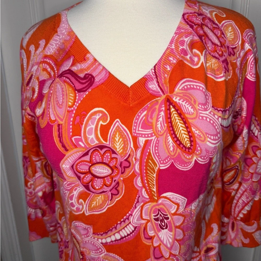 Talbots Floral Print Sweater - Size Large - Picture 2 of 6